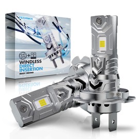 TECHMAX H7 Light Bulb, 6500K Xenon White 30000LM +600% Extremely Bright No Adapter Required 1:1 Mini Size H7 Fog Light w/Cooling Fan - Pack of 2