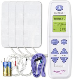Obi TENS Plus with Booster Button for extra surge of power – Dual channel Maternity TENS machine for pain relief during labour with Contraction Timer - Full Kit