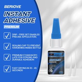 BERIOVE CA Glue Adhesive Repair : Clear Super Gel Fast Dried Waterproof for Nails, Wood, Plastic, Glass, Shoe & Metal 35g