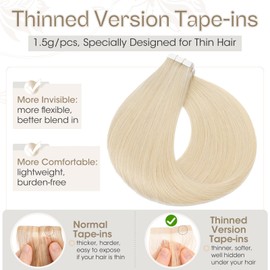 Elailite Tape in Hair Extensions Human Hair Real Human Hair 10 Pcs Invisible Thin Type - Seamless Skin Weft Remy Hair Extension (#60 Platinum Blonde, 20 Inch-15g)