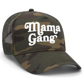Mama Gang Camo Mesh Back Trucker Hat | Premium Snapback Baseball Hat for Women, Mothers, & Moms (US, Alpha, One Size, Dark Camo)