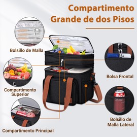 Loncheras para Mujer Lonchera para Hombre Bolsa de Almuerzo Gran Capacidad Lonchera Termica Reutilizable con Extraíble Ajustable Bandolera,Negro
