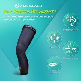 Vital Salveo Germanium Recovery Full Leg Sleeve Compression Leg Sleeve Long Knee Sleeve for Arthritis, Basketball, Cycling Sport Football Dark Grey(1 PC) Medium