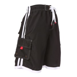 Sakkas 3097WS Mens Contrast Stripes Skate Surf Board Short/Swim Trunks - Black/Medium
