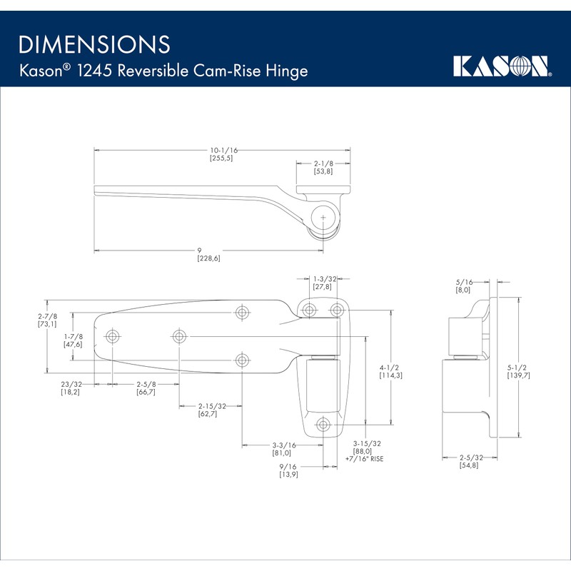 Kason 1245 Reversible Cam-Rise Hinge, 1 to 3/4 Inch Offset,