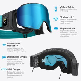 SKIWARRIOR Bluetooth Smart Ski Goggles with Walkie-Talkie for Adult-Anti Fog Snowboard Goggles with Play Music Answer Calls
