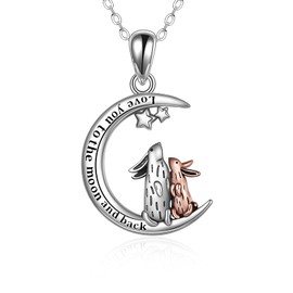 URONE Rabbit Necklace Sterling Silver Bunny Moon Star Pendant engraved I Love You to The Moon and Back Animal Mother's Day Gifts for Women for Mum Daughter Wife Girls