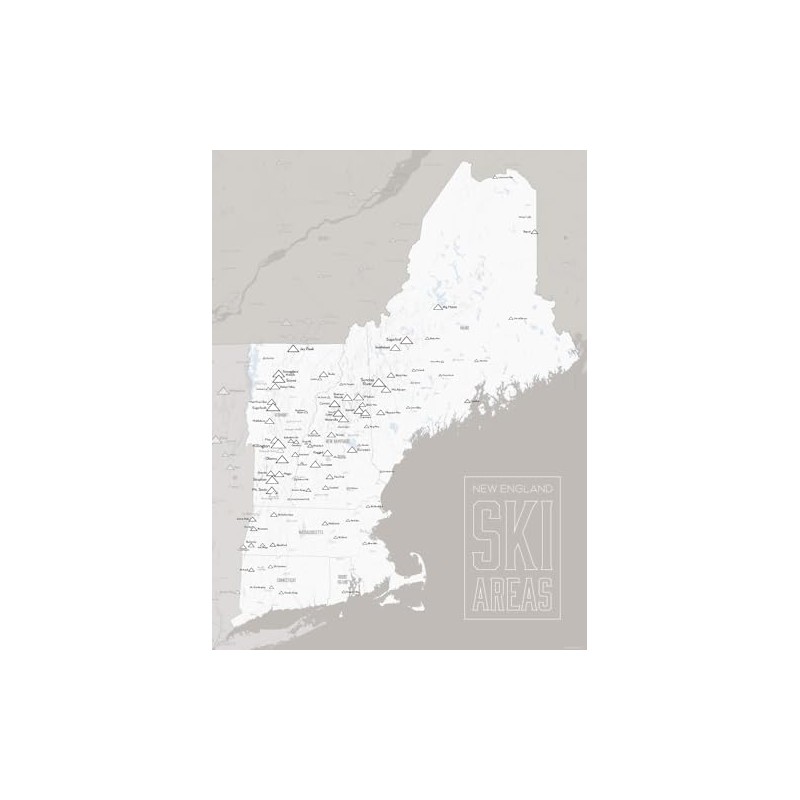 New England Ski Resorts Map 18x24 Poster (White & Gray)