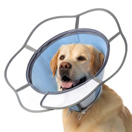 Soft Dog Cone Collar After Surgery Recovery,Adjustable E-Collar with Removable Shield,Lightweight,Breathable Anti-Licking Protective Cone for Large,Medium,Small Pets (Blue, L (Neck:15.5''-19''))