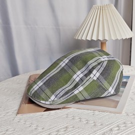 RUNQIU Men's Hunting Hat, Herringbone Beret, Men's, Spring/Summer, Checkered Pattern, Newsboy Cap, Adjustable, Painter's Hat, Walks, Travel, Newsboy Cap, Gentleman, Small Face Effect, Stylish, green