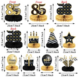 9 Pieces 85th Birthday decorations 85th birthday centerpieces for Tables Decorations Cheers to 85 Years Honeycomb Table Topper Happy 85th Birthday Decorations for Men and Woman Eighty-five Years Birthday Party