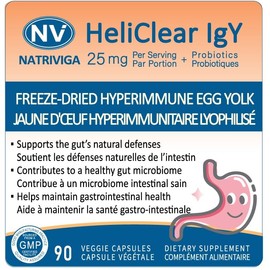 NATRIVIGA NATRIVIGA Freeze-Dried Heliclear IgY + Probiotics C Supports Gastrointestinal & Gut Health C Hyperimmune Egg Yolk + 60 Billion CFU Probiotics C 90 Capsules