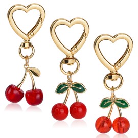 STNRST-IN Cherry Keychain, 3 PCS Cute Bag Charms for Handbags, Versatile Purses Accessories with Large Clasp, Aesthetic Cherry Car Accessories for Key Bags Backpacks Wallets Decor Gifts Women Girls