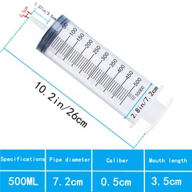 Syringe with Tubing Hose, 500ml Large Plastic Syringe with 32.8 Feet Handy Tubing for Scientific Labs, Watering, Refilling, Filtration, Motoring Application, Set of 1