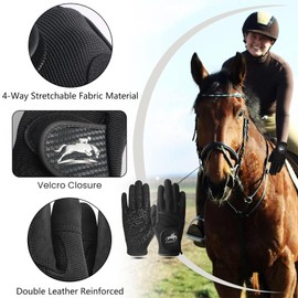 Women's Horse Riding Gloves Stretchable Equestrian Gloves Horseback Youth Girls Anti Slip Touch Screen Breathable Lightweight for Biking Cycling Gardening Outdoor Fit All Seasons (Dark, Large)