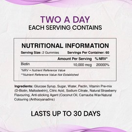 Biotin Gummies 10,000mcg Skin Nails & Hair Vitamins - Chewable Beauty Vitamins for Hair Growth High Strength Hair Gummy's Vitamins for Women & Men - Vegan Hair Vitamins for Growth and Hair Loss
