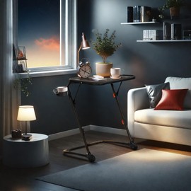 Homy Casa Adjustable Z-Shaped Nightstand with Cup Holder – Foldable Metal Frame with Black PP Top, Compact Sofa Side Table for Living Room, Rest Room & Bedroom, Black (Size of 2)