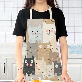 BOCTTCBO Cat Apron Cute Cooking Apron for Women Men Chef Funny Aprons Kitchen Baking Painting Gardening and Party (kaki)