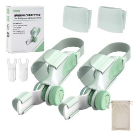 Adjustable Women's Bunion Corrector with Knob and 3 Angled Plates Large Strap 2 PCS Toe Separator Devicecolor: Green, weight: 240g