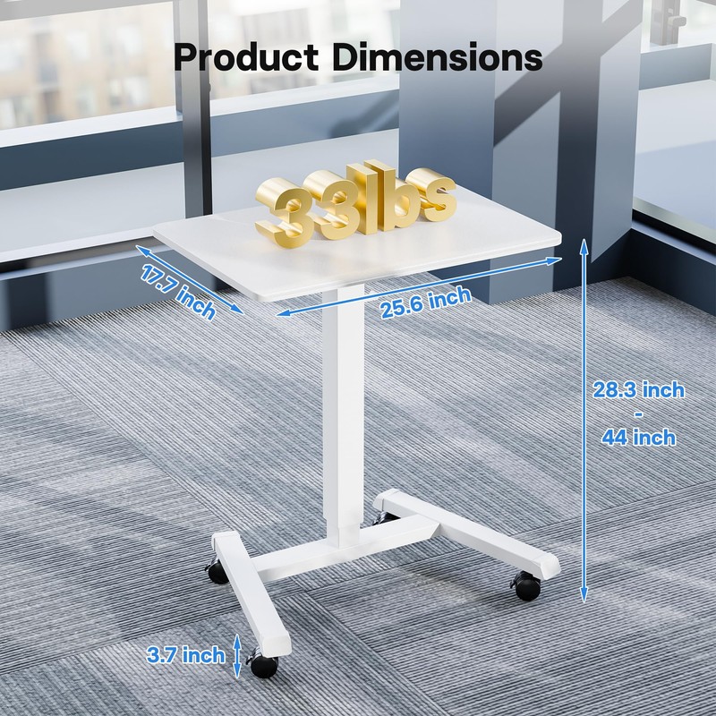 BONTEC Mobile Standing Desk Adjustable Height, Rolling Laptop Cart with