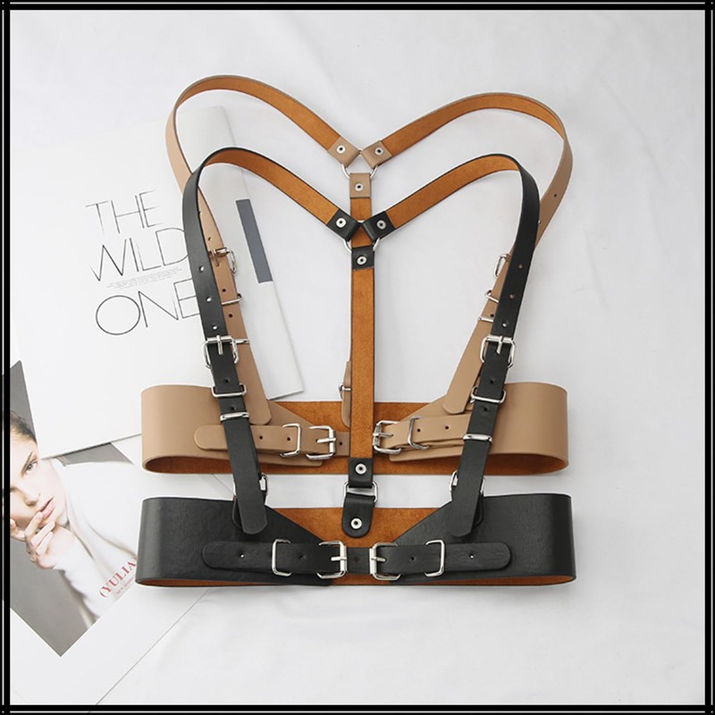 White Fang BT484 Women's Harness, Leather, Suspender Girdle, Chest Strap,