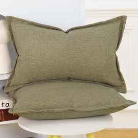 Madizz Set of 2 Linen Cushion Covers with Wide Edge, Soft Decorative Cushion Covers for Sofa, Bedroom, Moss Green, 40 x 80 cm, Rectangular