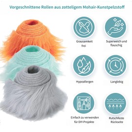 Faux Fur Ribbon Faux Fur Fabric, MUSLONG Shaggy Fur Fabric Cuts Fluffy Fur Patches Ideal for Crafts, Sewing, Decorating, Decorative Ribbon Plush Trim Fabric Roll, 5 x 150 cm (Rainbow)