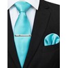 RBOCOTT Turquoise Tie and Pocket Square, Tie Clip Set for