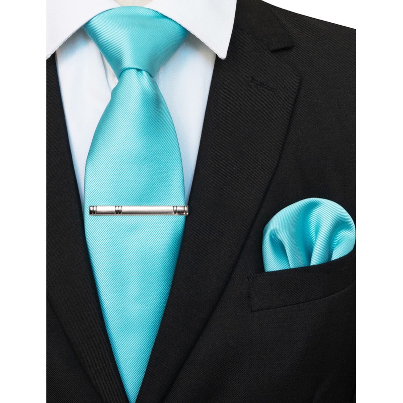 RBOCOTT Turquoise Tie and Pocket Square, Tie Clip Set for