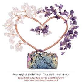 mookaitedecor Amethyst & Clear Quartz Love Heart Crystal Money Tree with Rainbow Aura Quartz Titanium Coated Rock Crystal Base, Healing Crystal Gifts, Reiki Feng Shui Ornaments for Wedding Home Decor