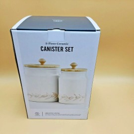 Martha Stewart Collection La Dolce Vita Textured Canisters, Set of 2 -WHITE