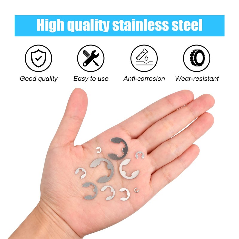 E Circlips, 200pcs Stainless Steel E Clips Assortment, 10 Sizes