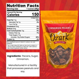 OZARK NUT ROASTERS: Cinnamon-Coated Pecans, Cinnamon Spice Flavored Snacks, World-Class Gourmet Candied Nuts, Resealable Pack (14 oz)