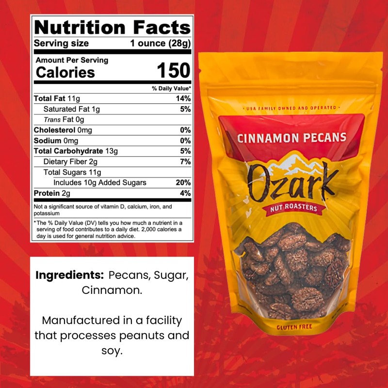 OZARK NUT ROASTERS: Cinnamon-Coated Pecans, Cinnamon Spice Flavored Snacks, World-Class
