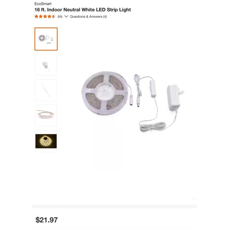 EcoSmart One EcoSmart 16 ft. Indoor Neutral White LED Strip