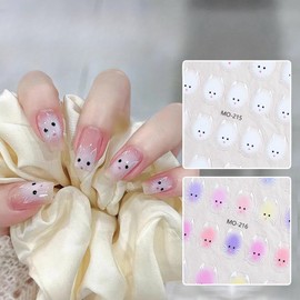 Cute Cat Nail Sticker Nail Stickers, 5D, 2 Pieces, Nail Art, Cute Stickers, Nail Faces, Smartphone Cases, DIY Handmade Items, Ideal for Beginners (White + Color)