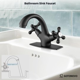 gotonovo Bathroom Sink Faucet Single Hole Double Cross Handle Knobs Lavatory Vessel Sink Mixer Tap Bathroom Faucet with Pop up Drain and Deck Cover Plate Matte Black