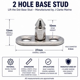 Pack of 10 Lift the Dot 2 Hole Base Studs for Boat Canopies & Covers