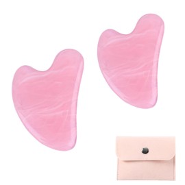 Gua Sha, Guasha Tool Face, 2PCS Natural Resin Heart Shape Pink Gua Sha Tool with Button Bag, Facial Massage, Jawline Sculpting, Puffiness Reducing, Body Relaxation, Skincare Gift