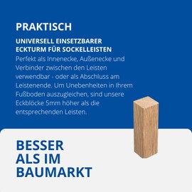 REESE Universal Skirting Board Corner Block Corner Tower Oak Raw (without Chamfer), 65 mm / Pack of 15