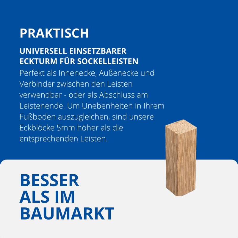REESE Universal Skirting Board Corner Block Corner Tower Oak Raw