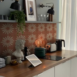 Alwayspon 25Pcs Peel and Stick Tile Transfer Stickers, Red White Floral Tile Decal Self-Adhesive Vinyl Backsplash Stick on Tiles for Kitchen Bathroom, 20cm/8inch