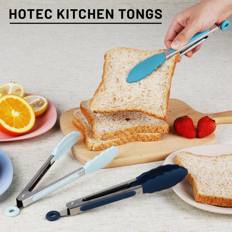 Hotec Mini Silicone Kitchen Tongs for Cooking - 7-Inch Small