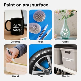 ARTISTRO 2 White Permanent Marker - Waterproof Markers for Tire, Fabric, Rocks, Glass, Ceramic, Wood, Paper - Oil Based Paint Pens - Medium Tip 3mm