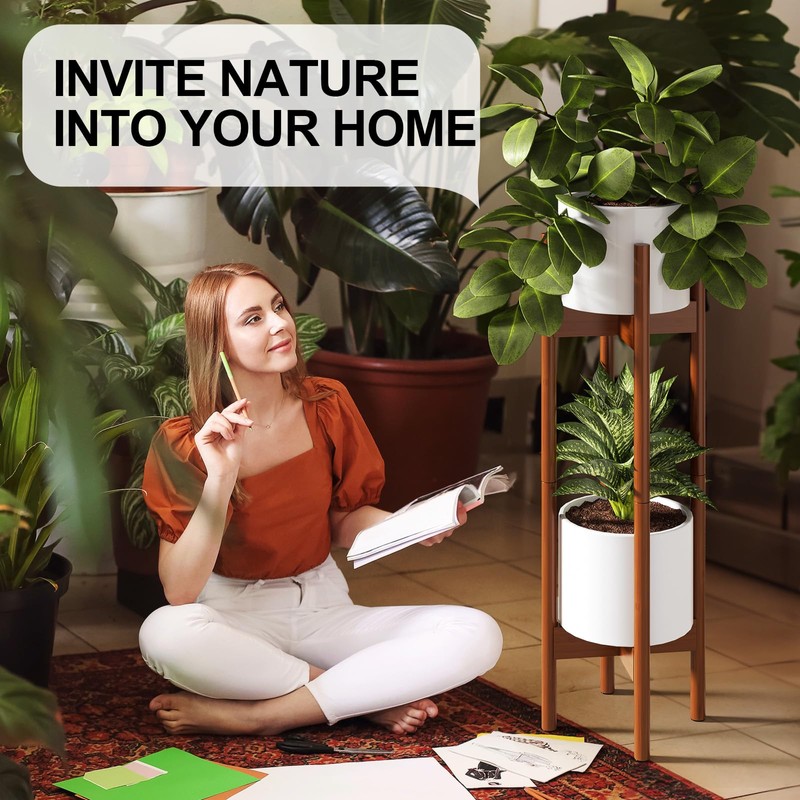MUDEELA 2 Pack Indoor Plant Stands, 2 Tier Tall Plant