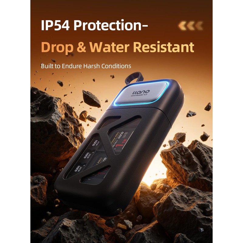 llano Portable 4.0 Memory Card Reader, Waterproof, Shockproof, Compact Design