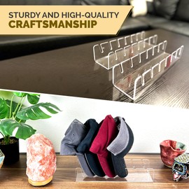 iNNOVANT Baseball Cap Stand, 2 Pcs Acrylic Hat Organizer for 14 Baseball Caps, Hat Racks for Baseball Caps Display and Organizer for Bedroom, Closet, Dresser, Office (Clear x 2)