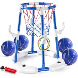 Pool Basketball Hoop Toys,2-in-1 Floating Baskatball Pool Games with 4 Balls/12 Rings/Pump,Swimmming Pool Games for Kids & Adults,Indoor Outdoor Play Toys for Summer Parties & Backyard Play(Blue)