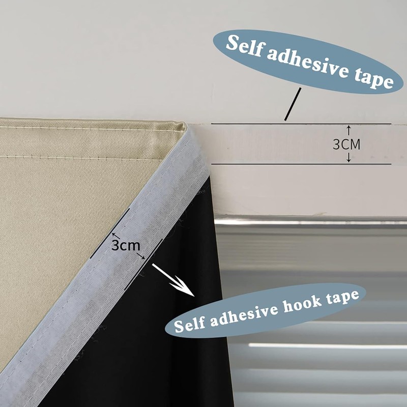 AJAZZ 100% Blackout Curtains for Bedroom Self Adhesive Curtains Temporary