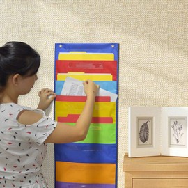 Godery Wall Hanging Pocket Chart, Fabric File Folder Holder, Colorful Cascading File Organizer for Classroom, Home Filing, Office Supplies, Papers, Books, Toys, Wall or Over Door Mount (8 Pocket)
